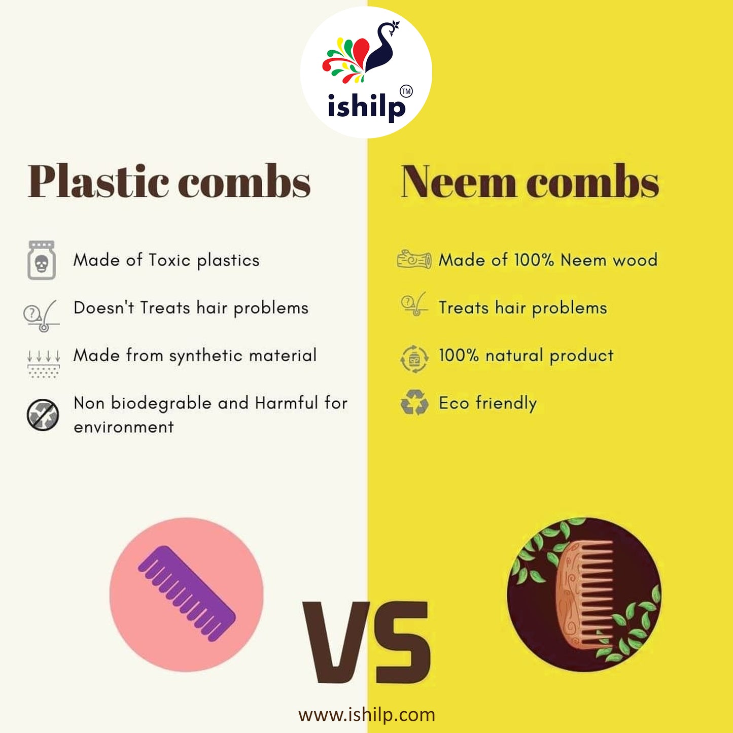 Neem Wood Comb - 5" Detangle Comb