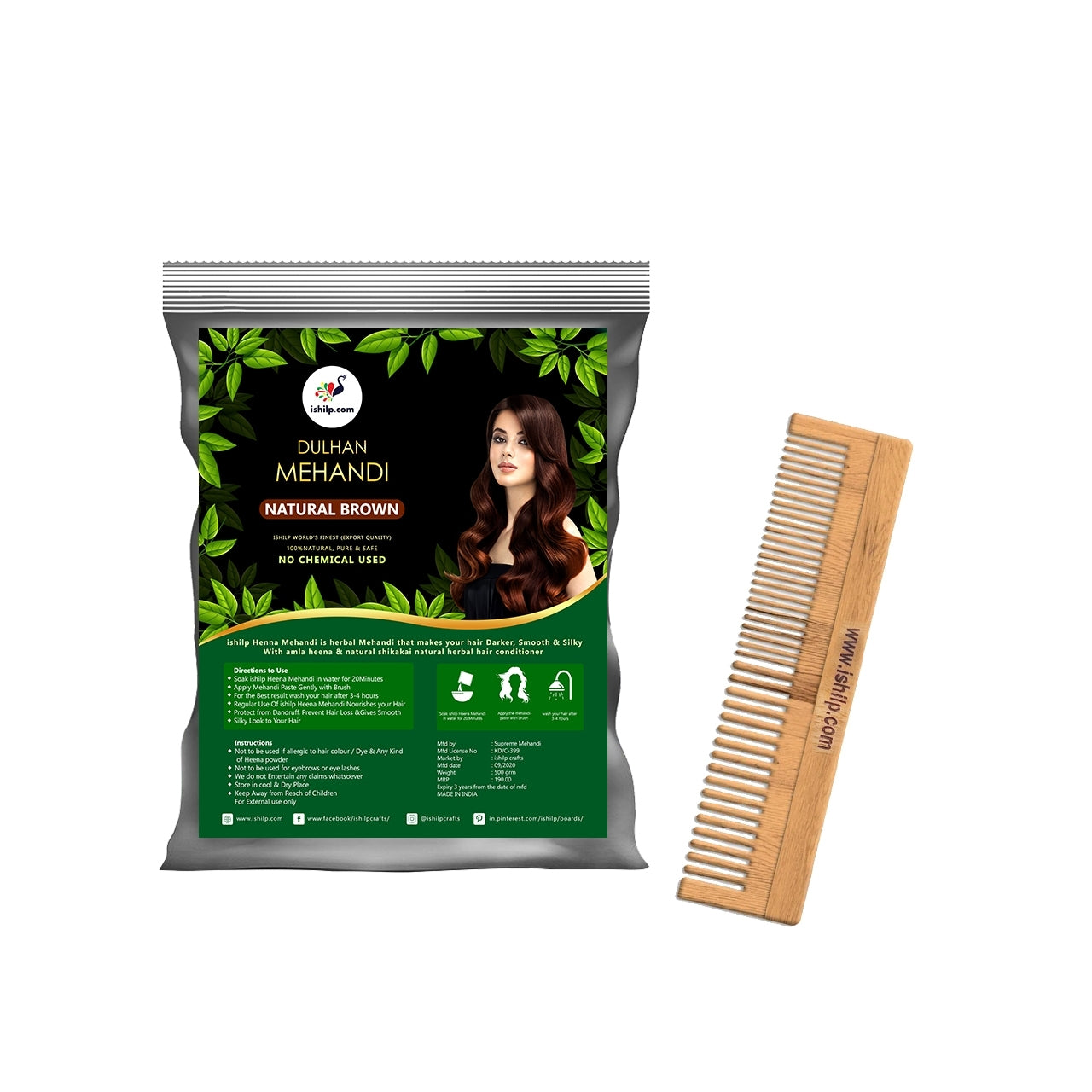 Natural Brown Mehndi With Neem Comb (Flat 10% Off)