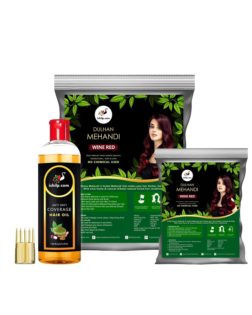 Wine Red  Mehndi 500GRM+250GRM Combo With Anti Grey Coverage Oil -100ml (Flat 10% Off)