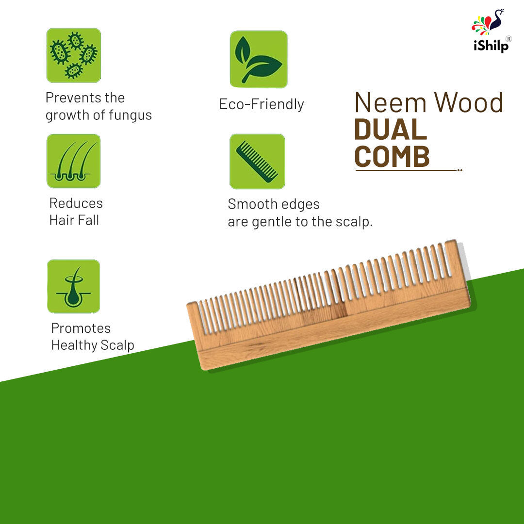 Neem Wood Comb - 7.5" Dual Comb