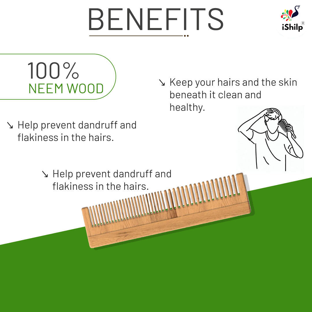 Neem Wood Comb - 7.5" Dual Comb