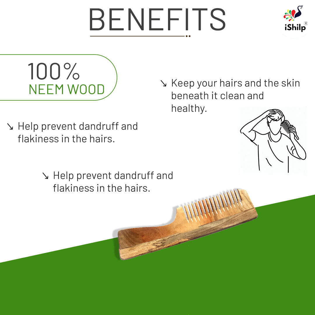 Neem Wood Comb - 7.5" Handle Comb