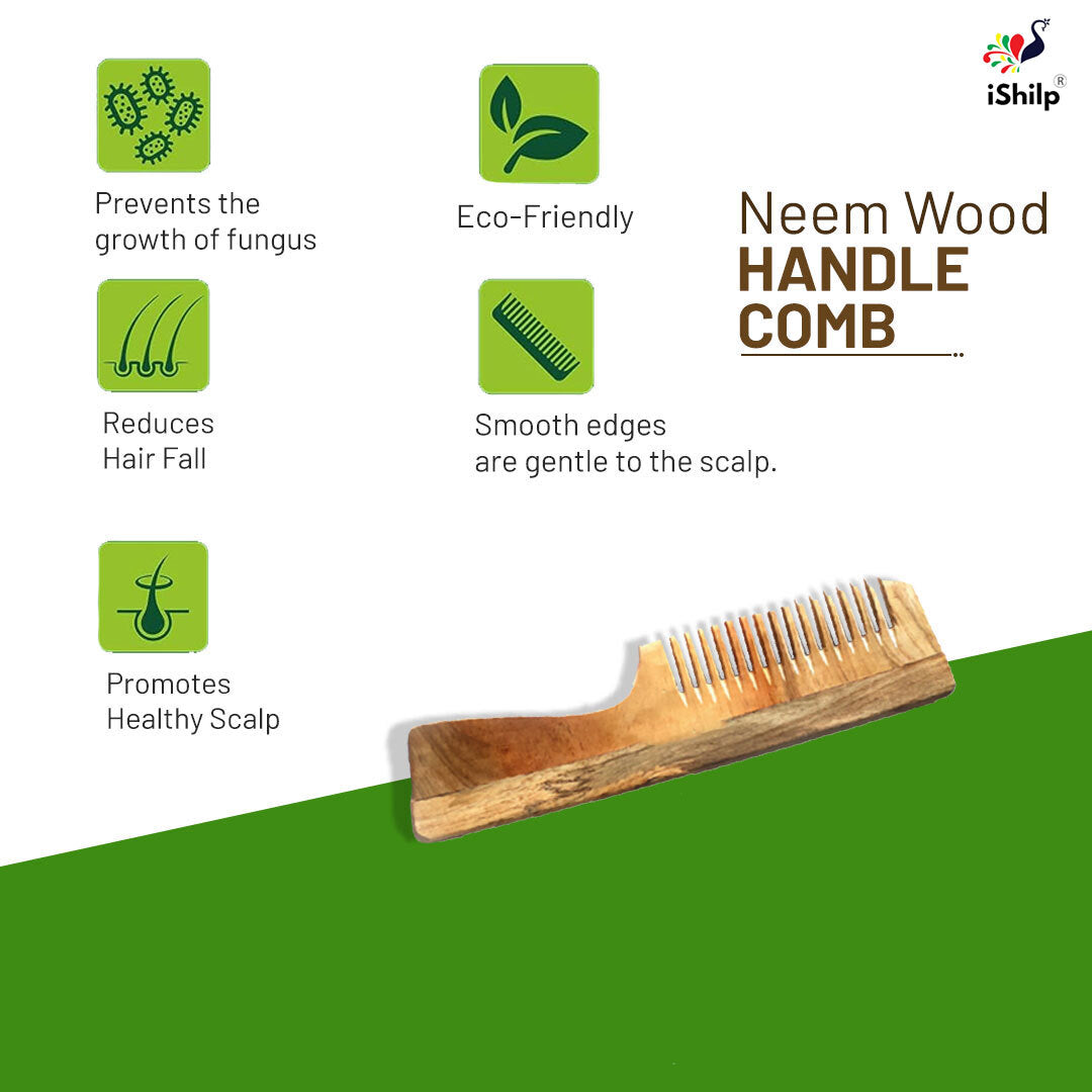 Neem Wood Comb - 7.5" Handle Comb