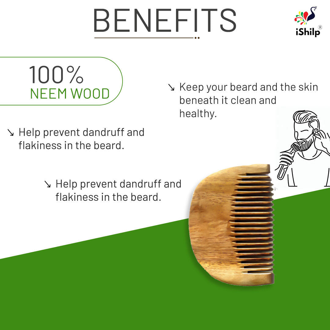 Neem Wood Beard Comb - 4"
