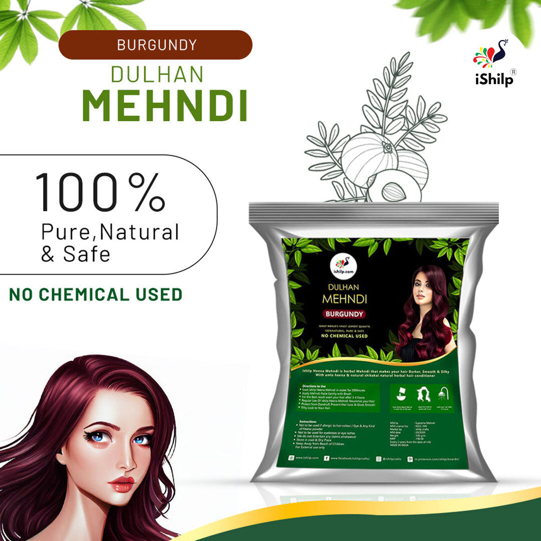 Burgundy Mehndi With Neem Comb (Flat 10% Off)