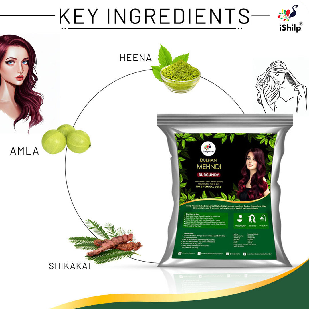 Burgundy Mehndi With Neem Comb (Flat 10% Off)