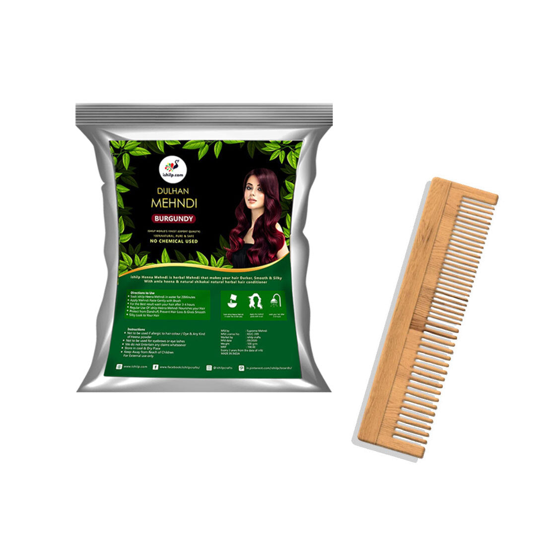 Burgundy Mehndi With Neem Comb (Flat 10% Off)