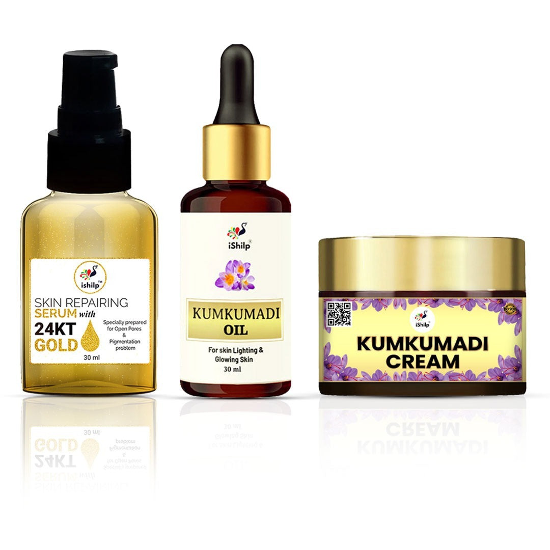 Kumkumadi oil + Kumkumadi Cream + Gold Serum