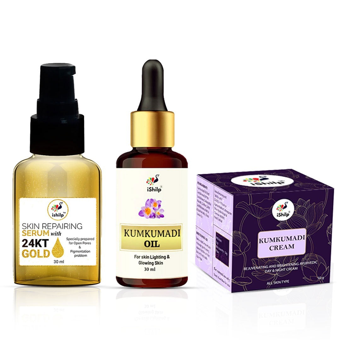 Kumkumadi oil + Kumkumadi Cream + Gold Serum